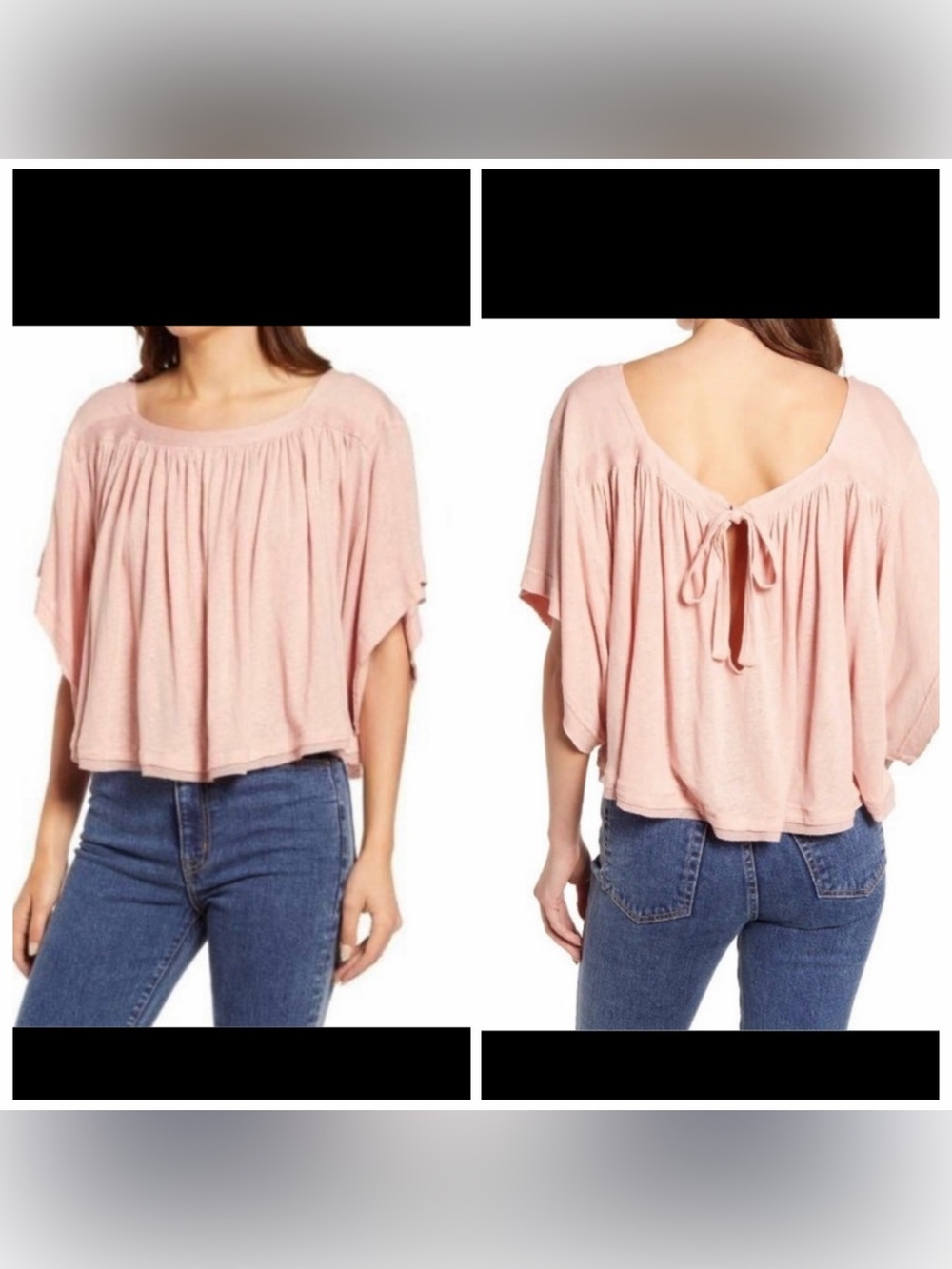 Free People Sunsetter Linen Blend Tee Strawberry Smoothie Roomy Crop Top